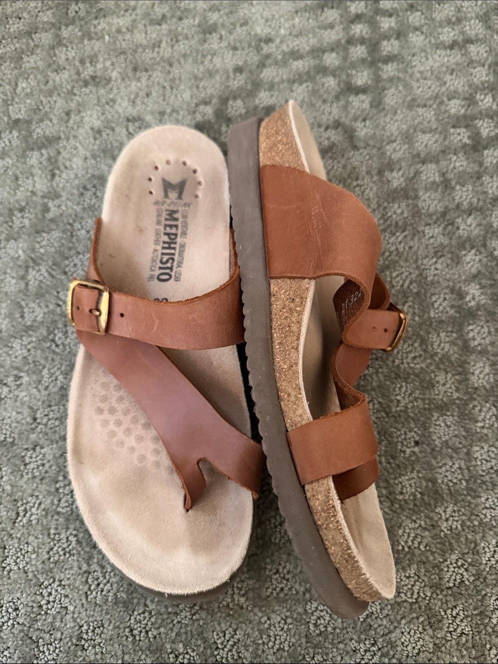 Mephisto Women's Tan Leather Cork Slide Sandals with Buckle 39 8
